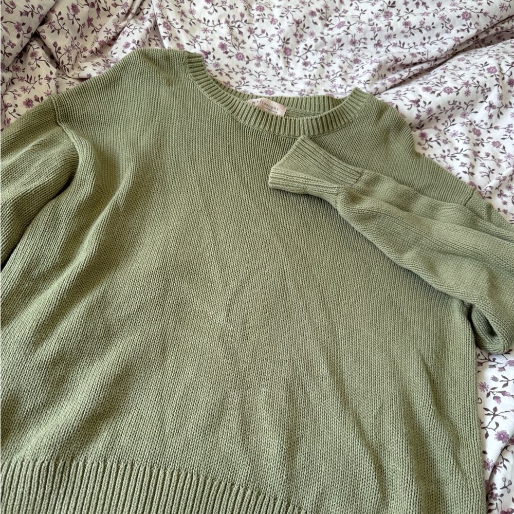 Philosophy Green Crew Neck Sweater Soft Knit Relaxed Fit